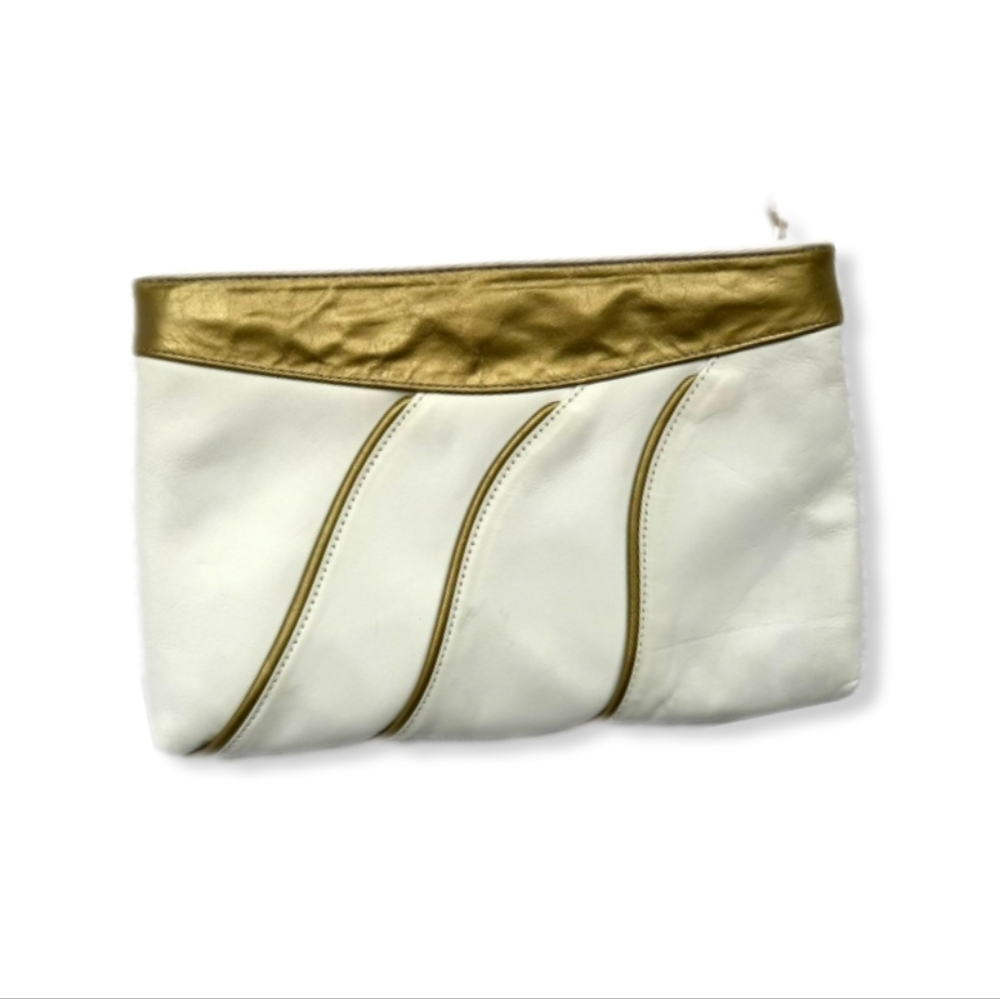 Amanda smith cross body clutch white and gold leather vintage purse